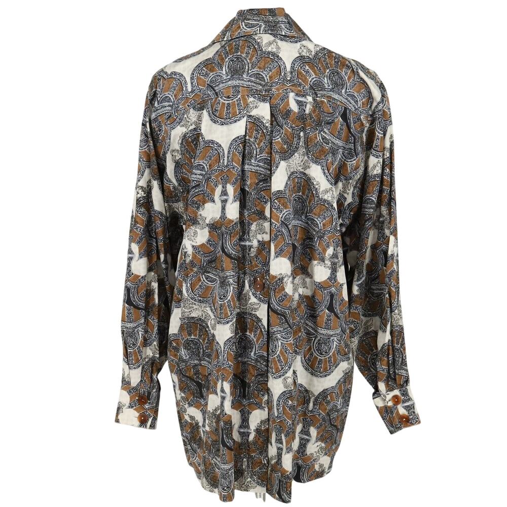 Laurel Escada Top Womens 6 Gray Brown Paisley Cotton Blouse Pockets Vintage - Picture 16 of 16
